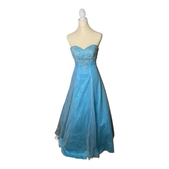 Davids Bridal Beaded Strapless Blue Dress Prom Flower Girl Gown Corset Tulle 0 - Picture 1 of 12